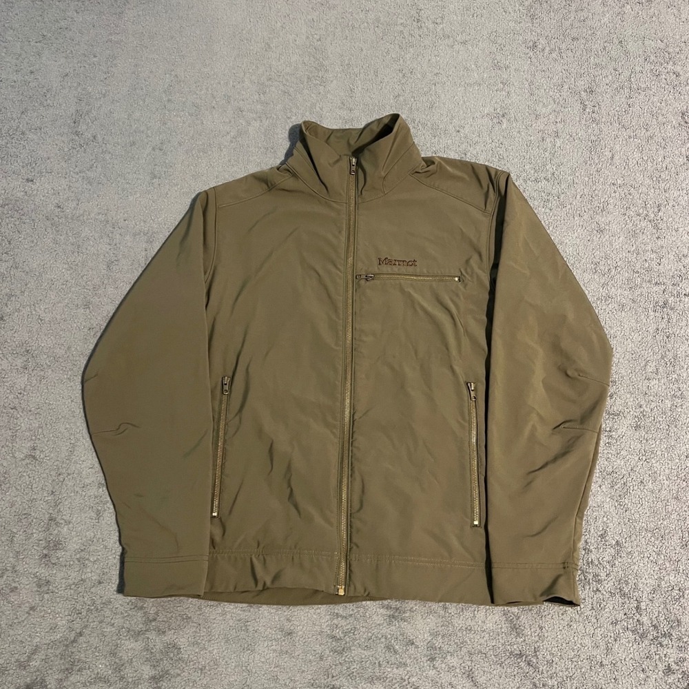Vintage Marmot Mens XL Softshell Jacket Olive Green Full Zip Outdoor Coat Hiking